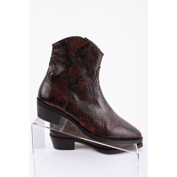 Massimo Dutti Animal Print Leather Ankle Boots US 7.5 EU 38 Brown western New - Picture 6 of 7
